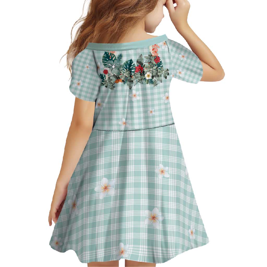 Turquoise Hawaiian Palaka Family Matching Mermaid Dress and Hawaiian Shirt Kukui Nut Money Lei - Polynesian Pride