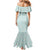Turquoise Hawaiian Palaka Family Matching Mermaid Dress and Hawaiian Shirt Kukui Nut Money Lei - Polynesian Pride