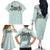 Turquoise Hawaiian Palaka Family Matching Off The Shoulder Long Sleeve Dress and Hawaiian Shirt Kukui Nut Money Lei - Polynesian Pride