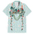 Turquoise Hawaiian Palaka Family Matching Off The Shoulder Long Sleeve Dress and Hawaiian Shirt Kukui Nut Money Lei - Polynesian Pride