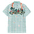 Turquoise Hawaiian Palaka Family Matching Off The Shoulder Long Sleeve Dress and Hawaiian Shirt Kukui Nut Money Lei - Polynesian Pride