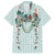 Turquoise Hawaiian Palaka Family Matching Off Shoulder Short Dress and Hawaiian Shirt Kukui Nut Money Lei - Polynesian Pride