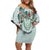 Turquoise Hawaiian Palaka Family Matching Off Shoulder Short Dress and Hawaiian Shirt Kukui Nut Money Lei - Polynesian Pride