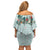 Turquoise Hawaiian Palaka Family Matching Off Shoulder Short Dress and Hawaiian Shirt Kukui Nut Money Lei - Polynesian Pride