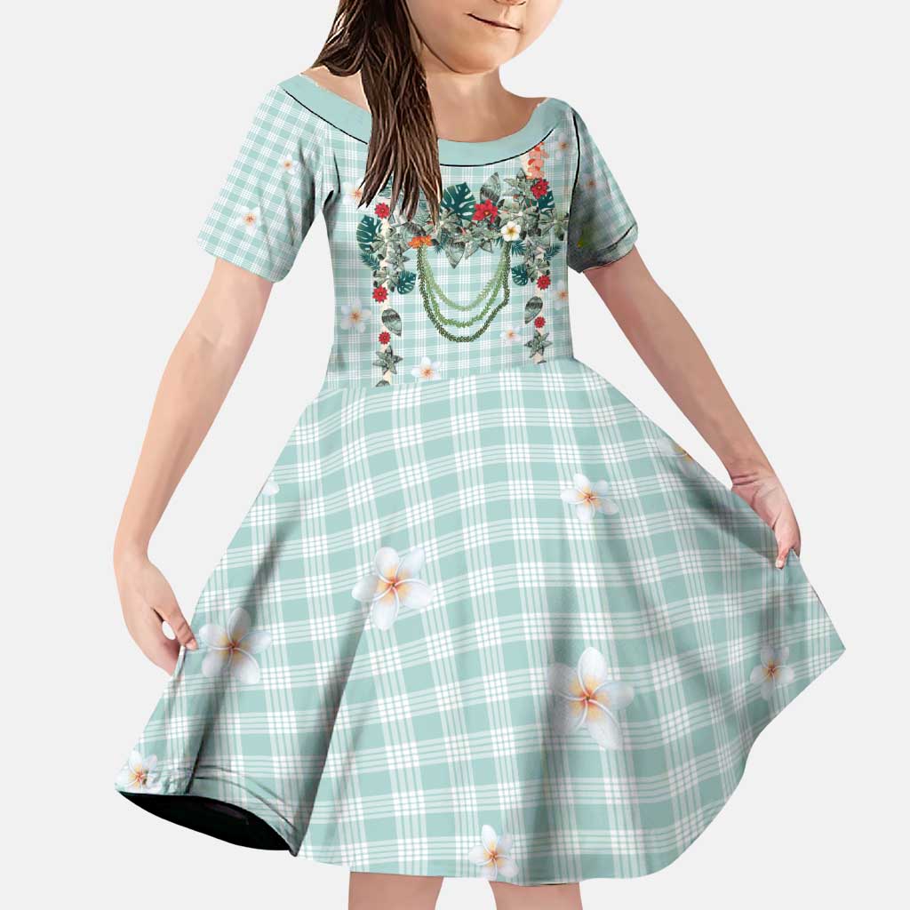 Turquoise Hawaiian Palaka Family Matching Puletasi and Hawaiian Shirt Kukui Nut Money Lei - Polynesian Pride