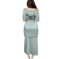 Turquoise Hawaiian Palaka Family Matching Puletasi and Hawaiian Shirt Kukui Nut Money Lei - Polynesian Pride