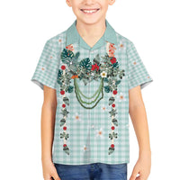 Turquoise Hawaiian Palaka Family Matching Puletasi and Hawaiian Shirt Kukui Nut Money Lei - Polynesian Pride