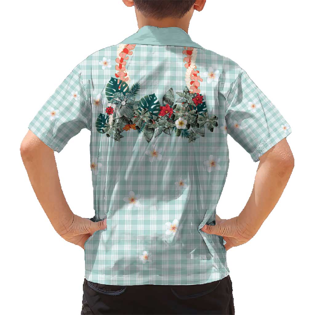 Turquoise Hawaiian Palaka Family Matching Short Sleeve Bodycon Dress and Hawaiian Shirt Kukui Nut Money Lei - Polynesian Pride