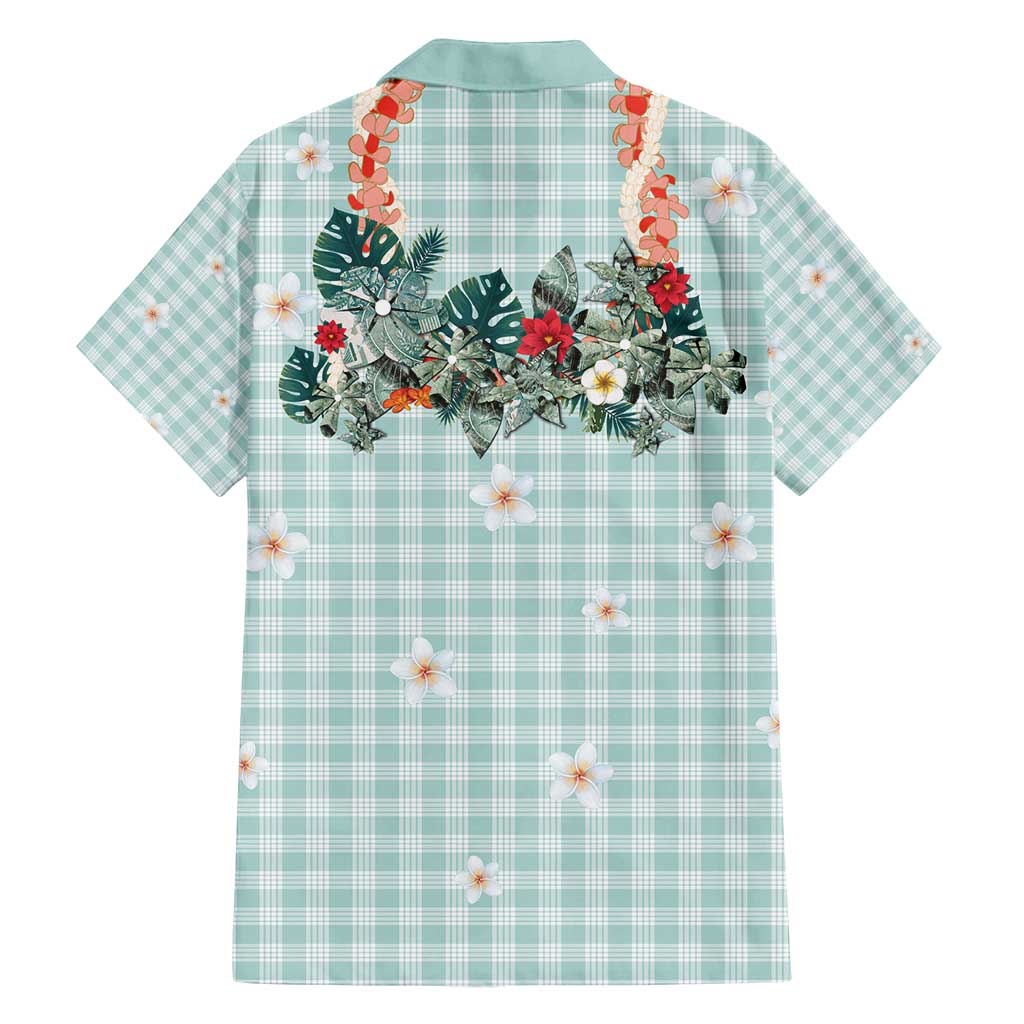 Turquoise Hawaiian Palaka Family Matching Summer Maxi Dress and Hawaiian Shirt Kukui Nut Money Lei - Polynesian Pride