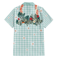 Turquoise Hawaiian Palaka Family Matching Summer Maxi Dress and Hawaiian Shirt Kukui Nut Money Lei - Polynesian Pride