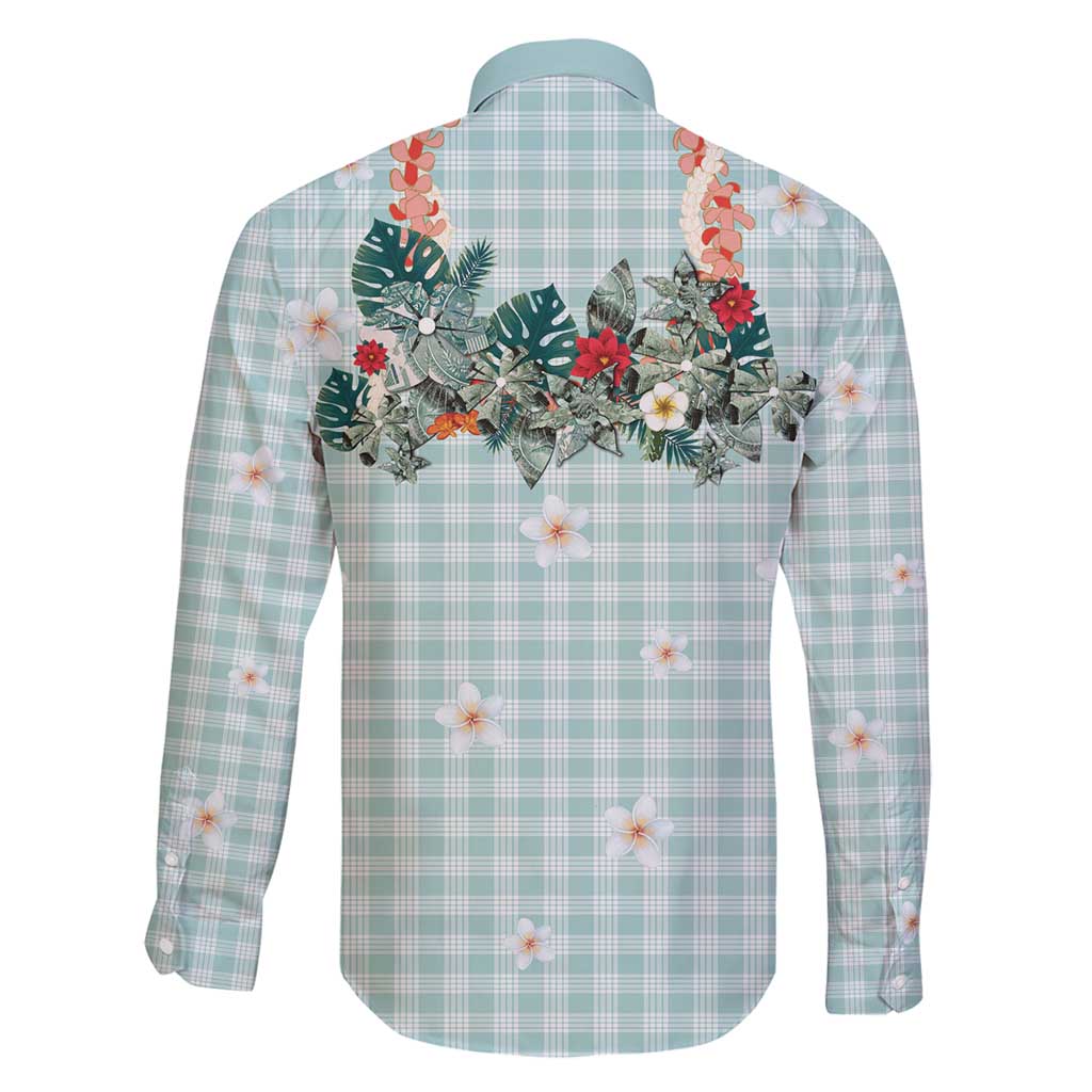 Turquoise Hawaiian Palaka Family Matching Summer Maxi Dress and Hawaiian Shirt Kukui Nut Money Lei - Polynesian Pride