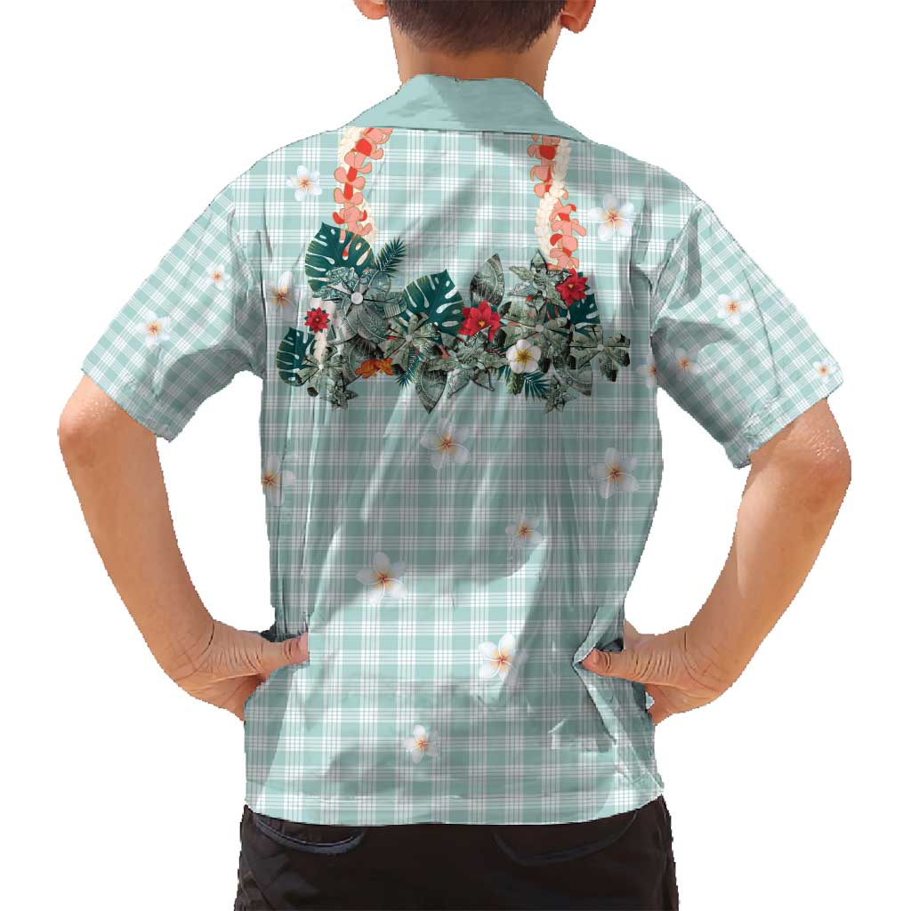 Turquoise Hawaiian Palaka Family Matching Tank Maxi Dress and Hawaiian Shirt Kukui Nut Money Lei - Polynesian Pride