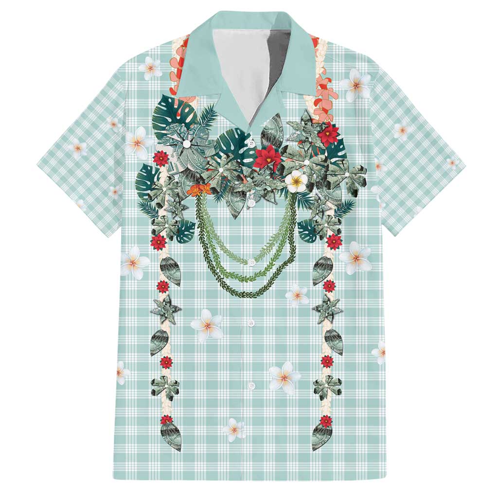 Turquoise Hawaiian Palaka Hawaiian Shirt Kukui Nut Money Lei - Polynesian Pride