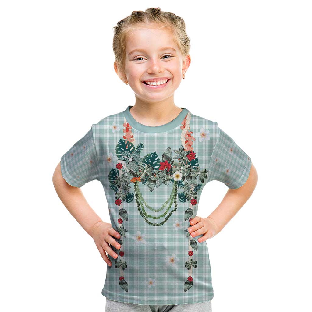 Turquoise Hawaiian Palaka Kid T Shirt Kukui Nut Money Lei - Polynesian Pride
