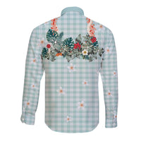 Turquoise Hawaiian Palaka Long Sleeve Button Shirt Kukui Nut Money Lei - Polynesian Pride