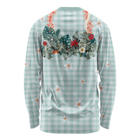 Turquoise Hawaiian Palaka Long Sleeve Shirt Kukui Nut Money Lei - Polynesian Pride