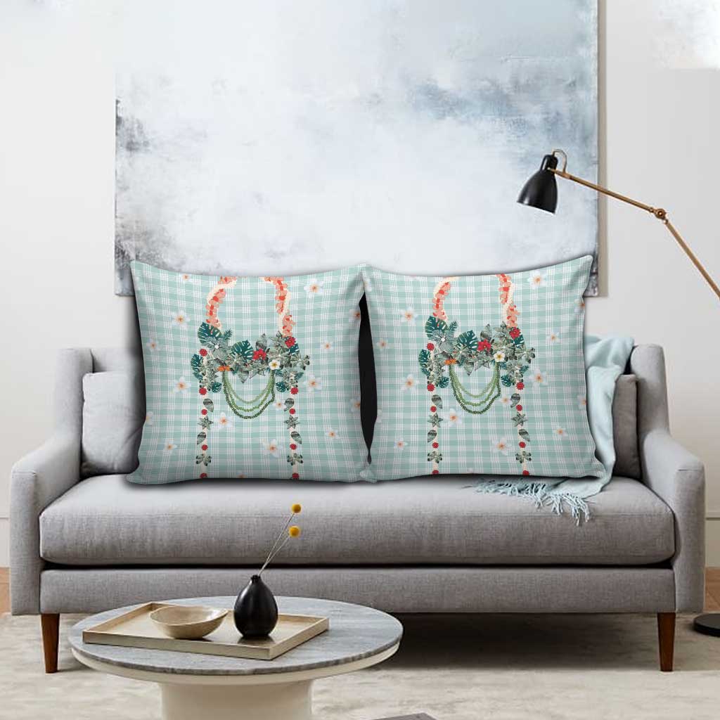 Turquoise Hawaiian Palaka Pillow Cover Kukui Nut Money Lei LT9 - Polynesian Pride