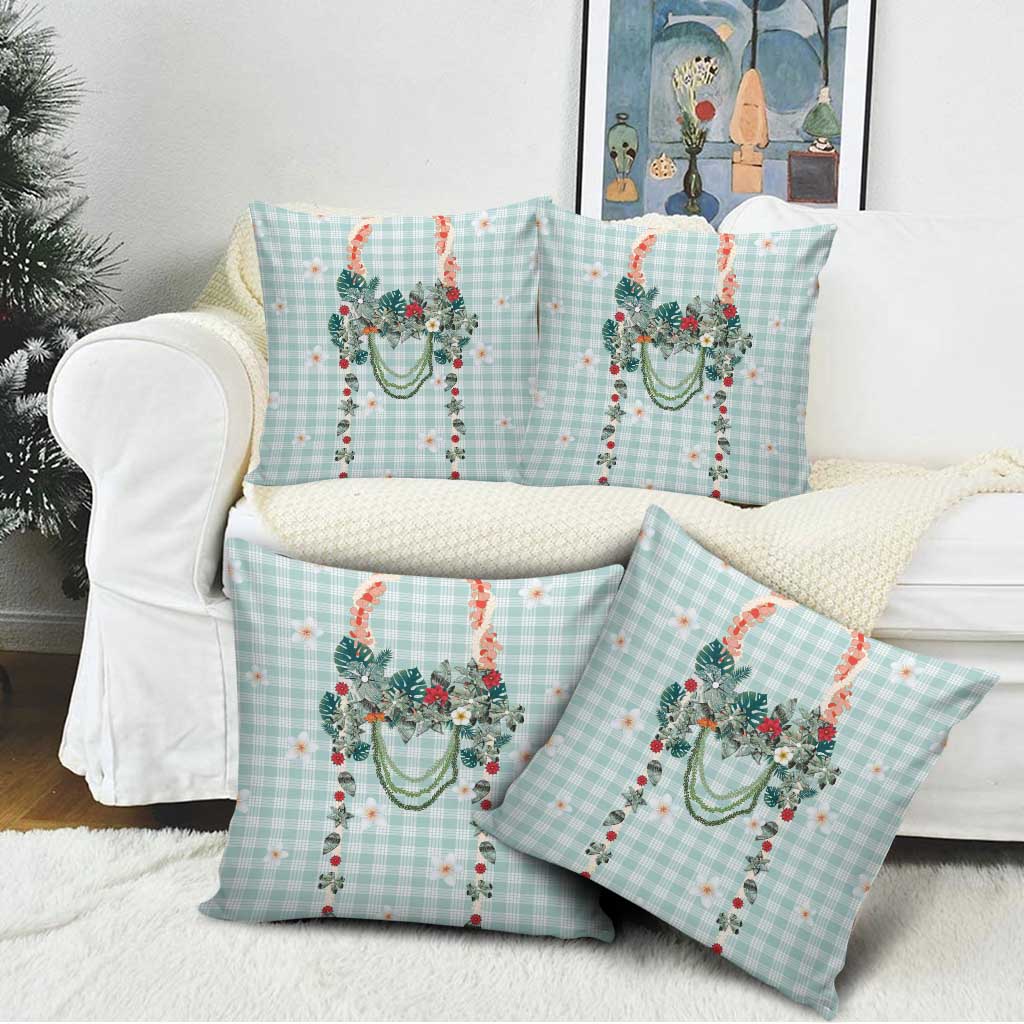 Turquoise Hawaiian Palaka Pillow Cover Kukui Nut Money Lei LT9 - Polynesian Pride