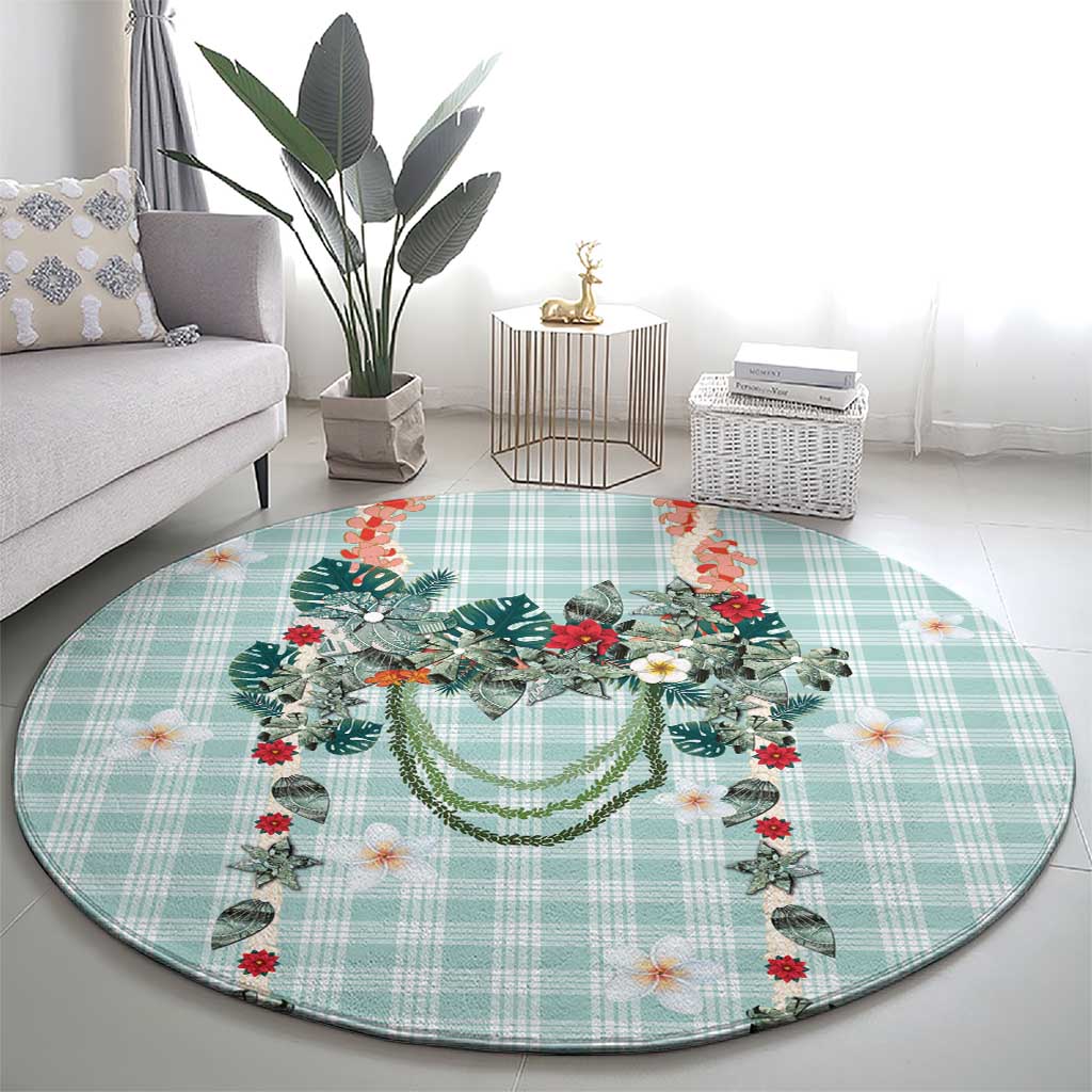 Turquoise Hawaiian Palaka Round Carpet Kukui Nut Money Lei - Polynesian Pride