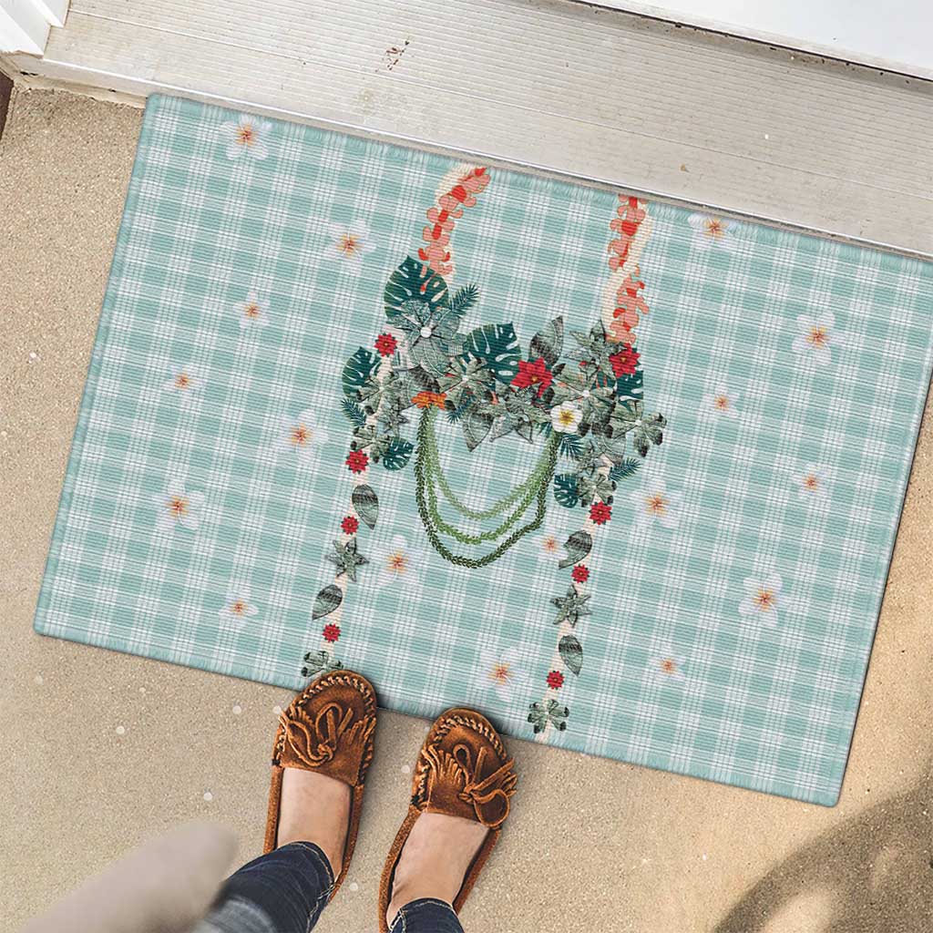 Turquoise Hawaiian Palaka Rubber Doormat Kukui Nut Money Lei - Polynesian Pride