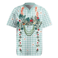 Turquoise Hawaiian Palaka Rugby Jersey Kukui Nut Money Lei - Polynesian Pride