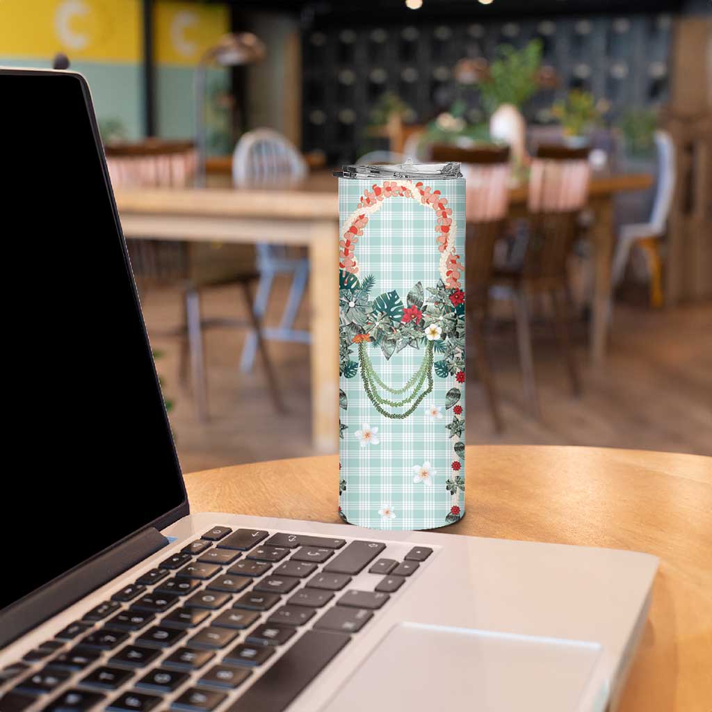 Turquoise Hawaiian Palaka Skinny Tumbler Kukui Nut Money Lei - Polynesian Pride