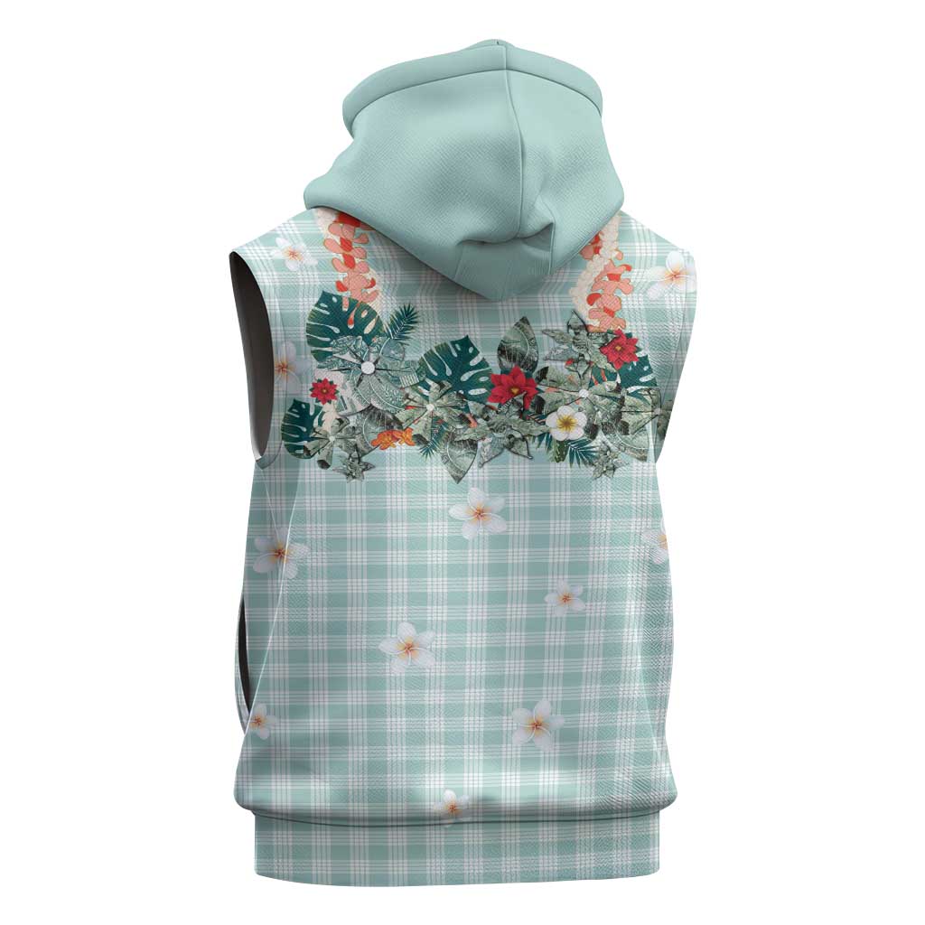Turquoise Hawaiian Palaka Sleeveless Hoodie Kukui Nut Money Lei - Polynesian Pride
