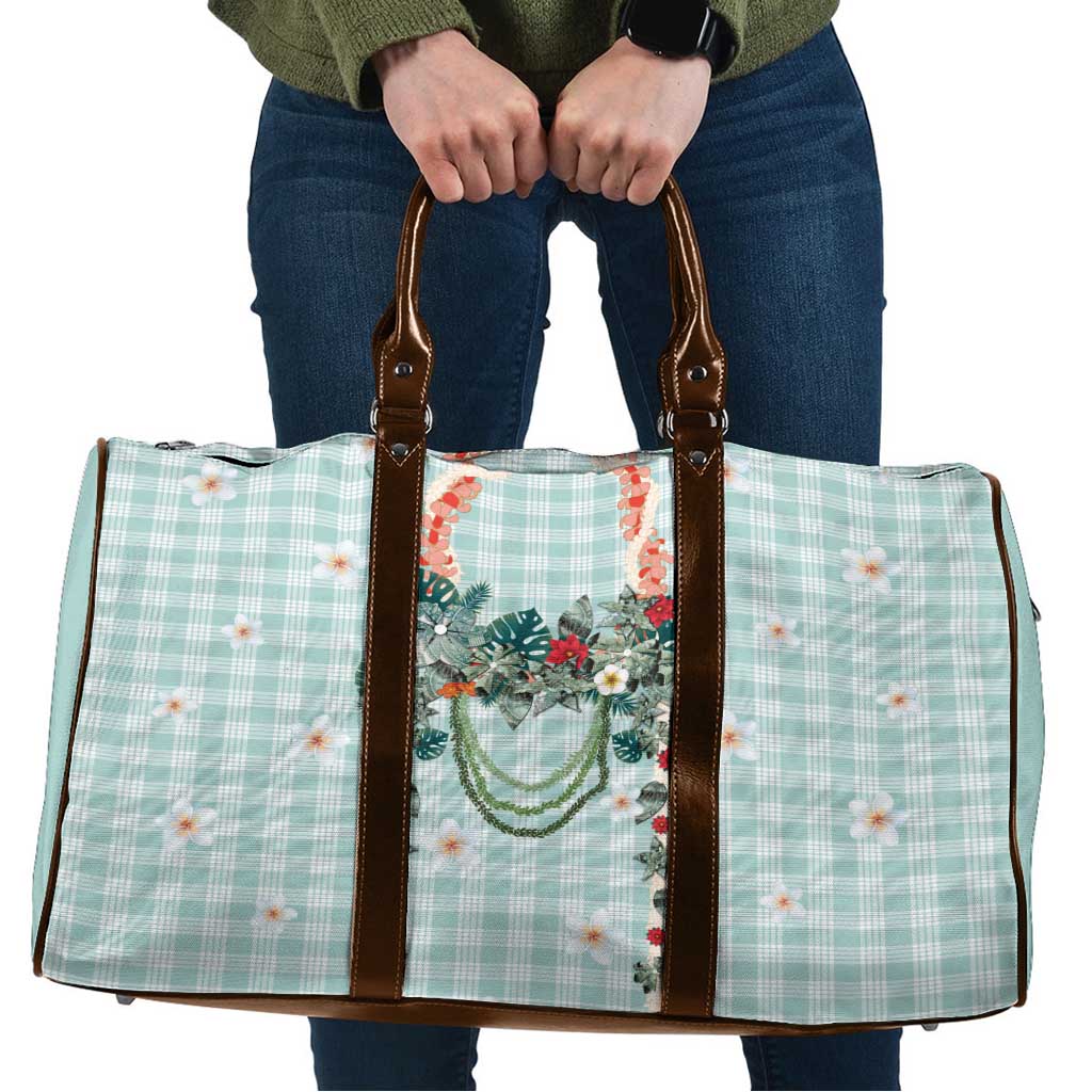 Turquoise Hawaiian Palaka Travel Bag Kukui Nut Money Lei - Polynesian Pride