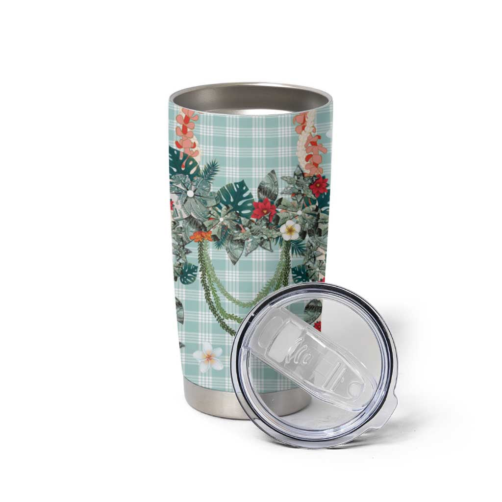 Turquoise Hawaiian Palaka Tumbler Cup Kukui Nut Money Lei - Polynesian Pride