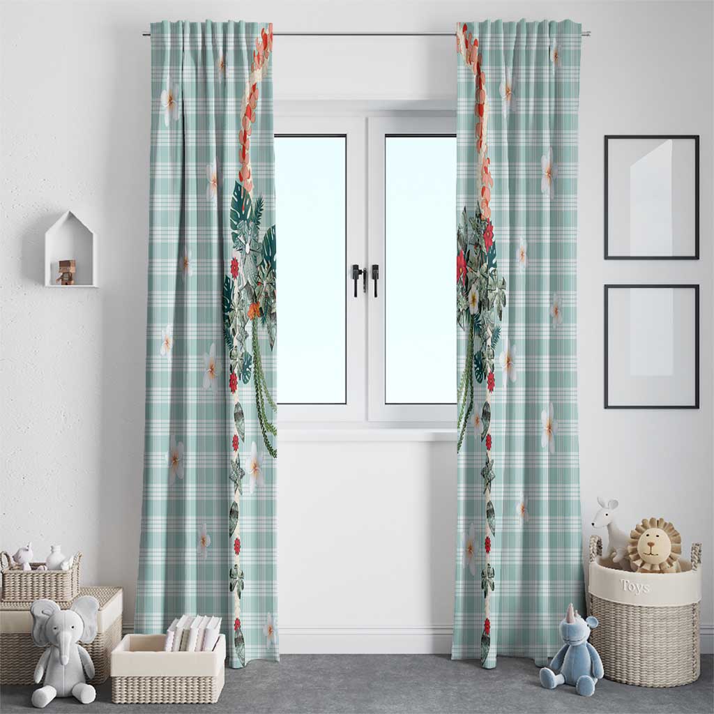 Turquoise Hawaiian Palaka Window Curtain Kukui Nut Money Lei - Polynesian Pride