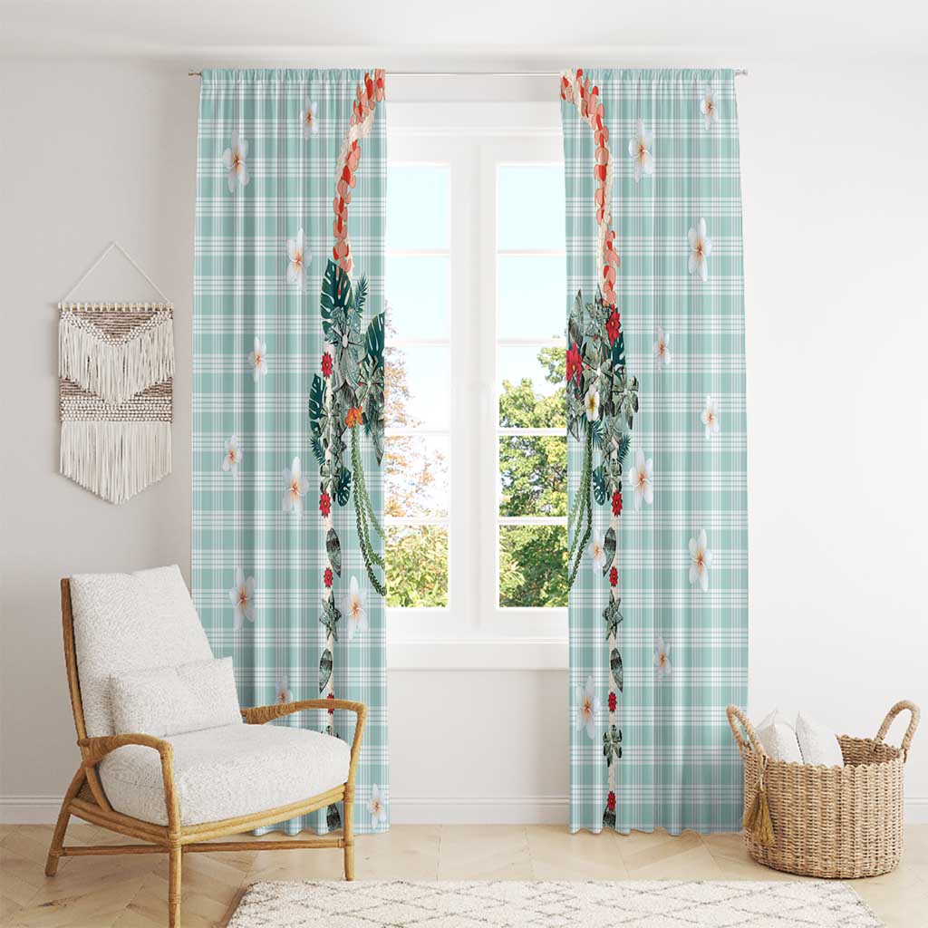 Turquoise Hawaiian Palaka Window Curtain Kukui Nut Money Lei - Polynesian Pride