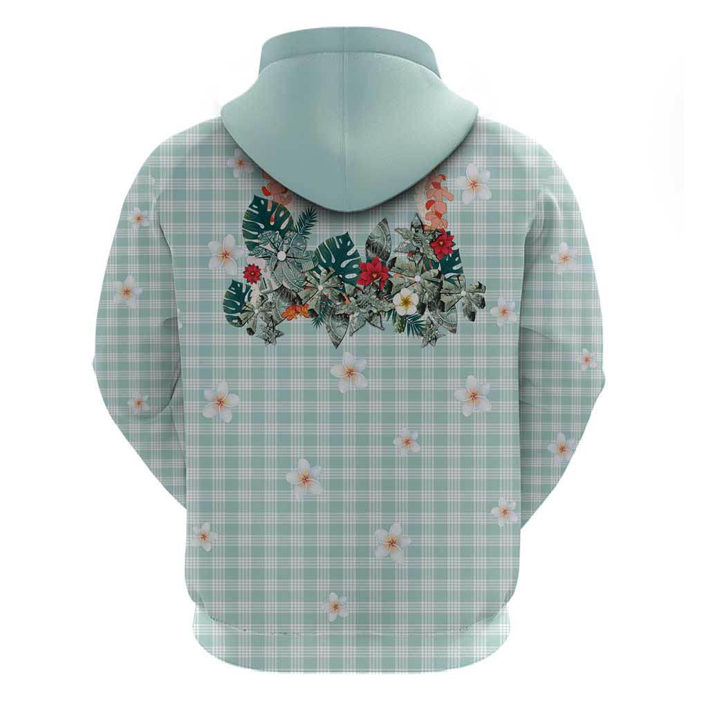 Turquoise Hawaiian Palaka Zip Hoodie Kukui Nut Money Lei - Polynesian Pride