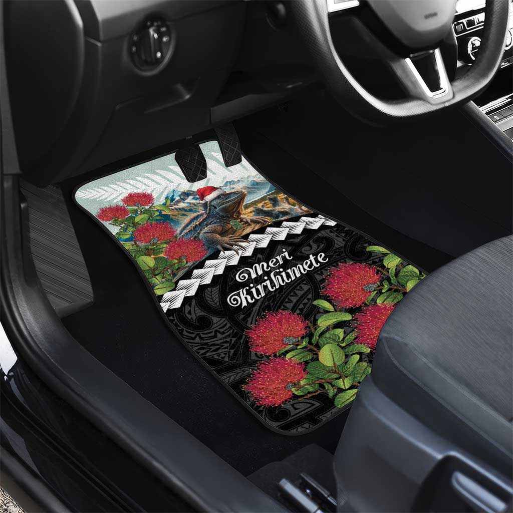 Meri Kirihimete Tuatara Car Mats New Zealand Fern with Puhutukawa Flowers