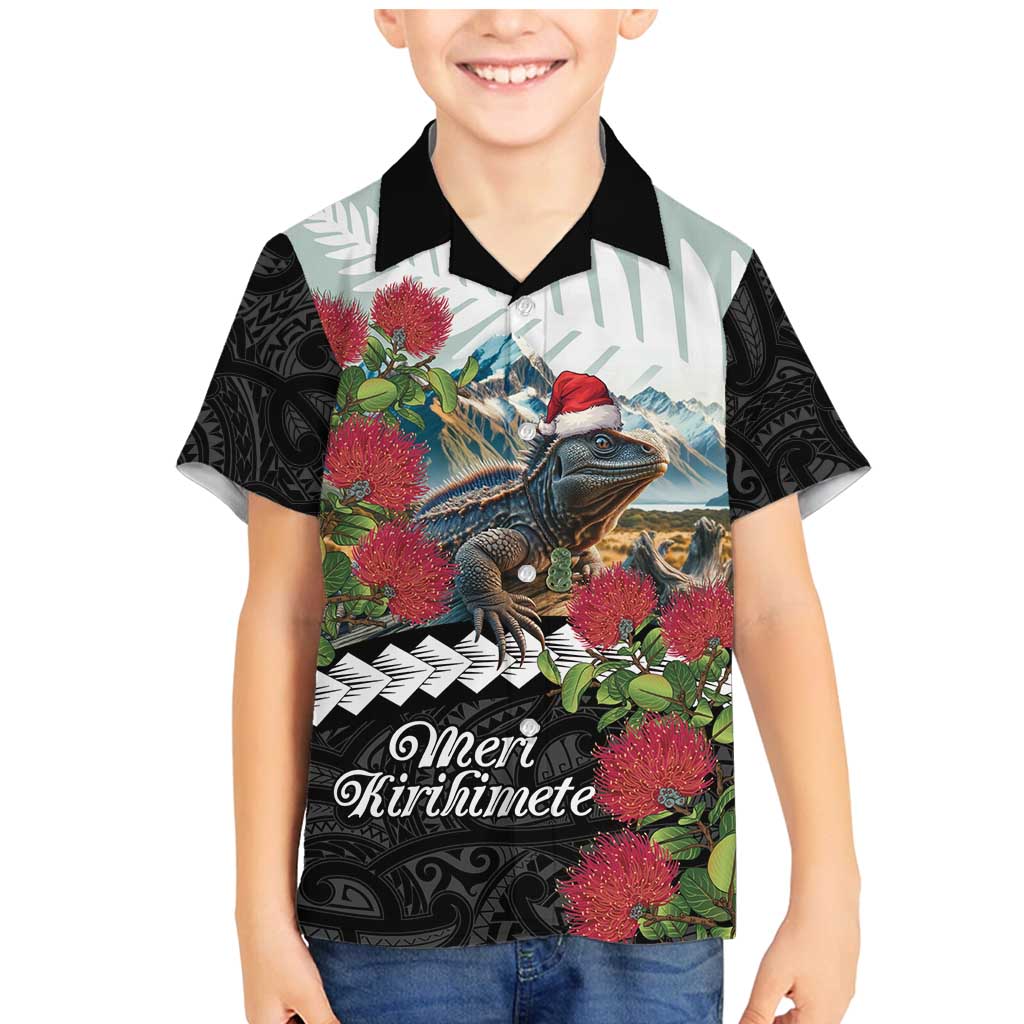 Meri Kirihimete Tuatara Family Matching Mermaid Dress and Hawaiian Shirt New Zealand Fern with Puhutukawa Flowers
