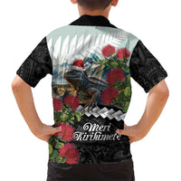 Meri Kirihimete Tuatara Hawaiian Shirt New Zealand Fern with Puhutukawa Flowers