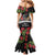 Meri Kirihimete Tuatara Mermaid Dress New Zealand Fern with Puhutukawa Flowers