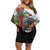 Meri Kirihimete Tuatara Off Shoulder Short Dress New Zealand Fern with Puhutukawa Flowers