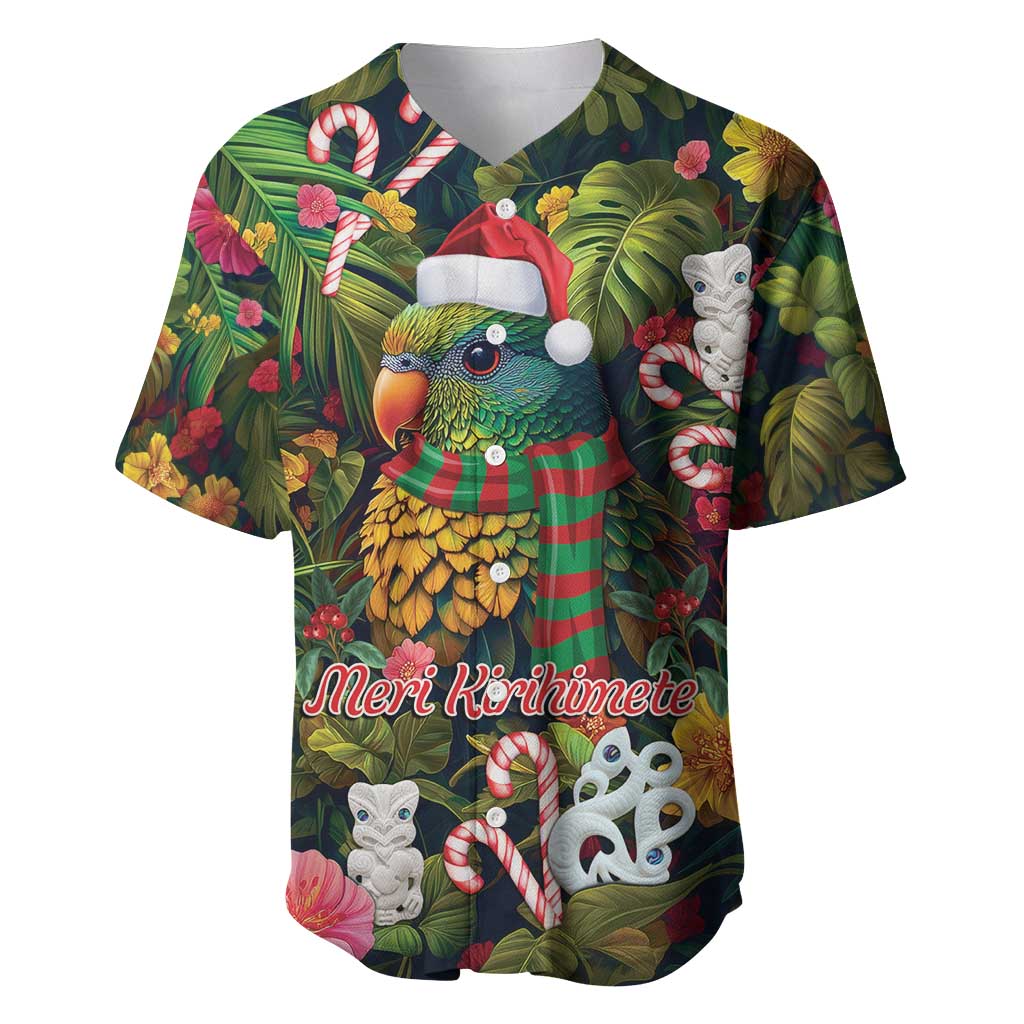 Meri Kirihimete Kakapo Santa Baseball Jersey Merry Christmas with Tropical Vibe LT9 Green - Polynesian Pride