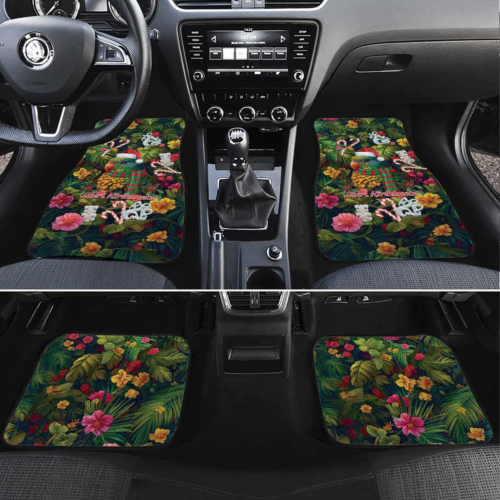 Meri Kirihimete Kakapo Santa Car Mats Merry Christmas with Tropical Vibe LT9 Set 4pcs Green - Polynesian Pride