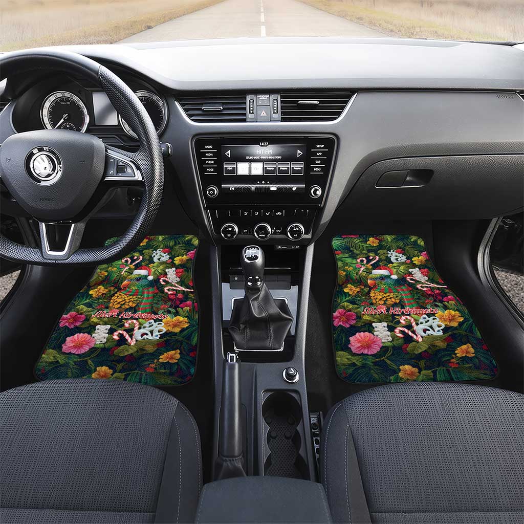 Meri Kirihimete Kakapo Santa Car Mats Merry Christmas with Tropical Vibe LT9 Set 2pcs - Front Green - Polynesian Pride