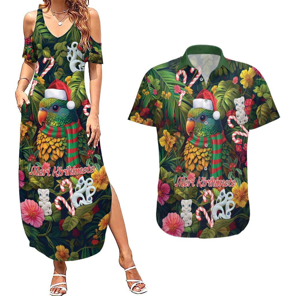 Meri Kirihimete Kakapo Santa Couples Matching Summer Maxi Dress and Hawaiian Shirt Merry Christmas with Tropical Vibe