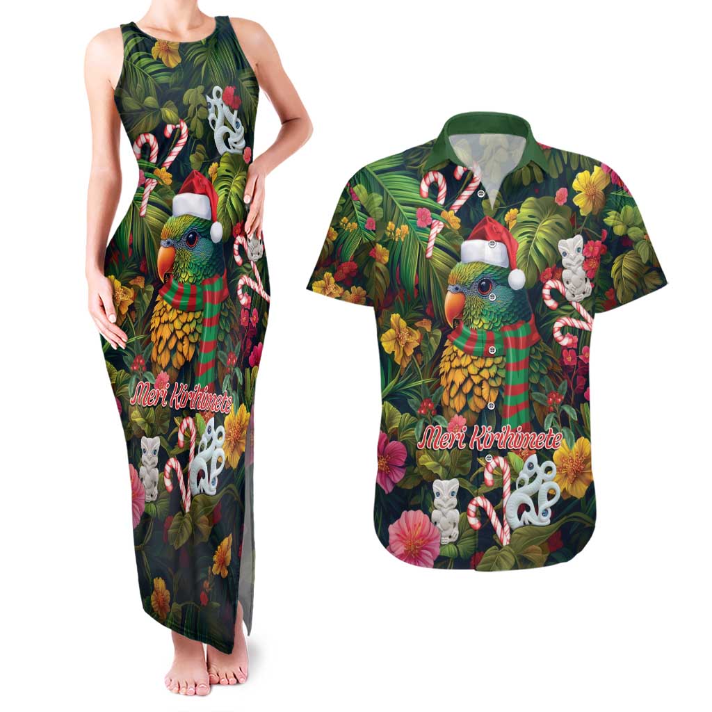 Meri Kirihimete Kakapo Santa Couples Matching Tank Maxi Dress and Hawaiian Shirt Merry Christmas with Tropical Vibe