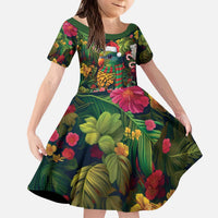 Meri Kirihimete Kakapo Santa Kid Short Sleeve Dress Merry Christmas with Tropical Vibe LT9 KID Green - Polynesian Pride