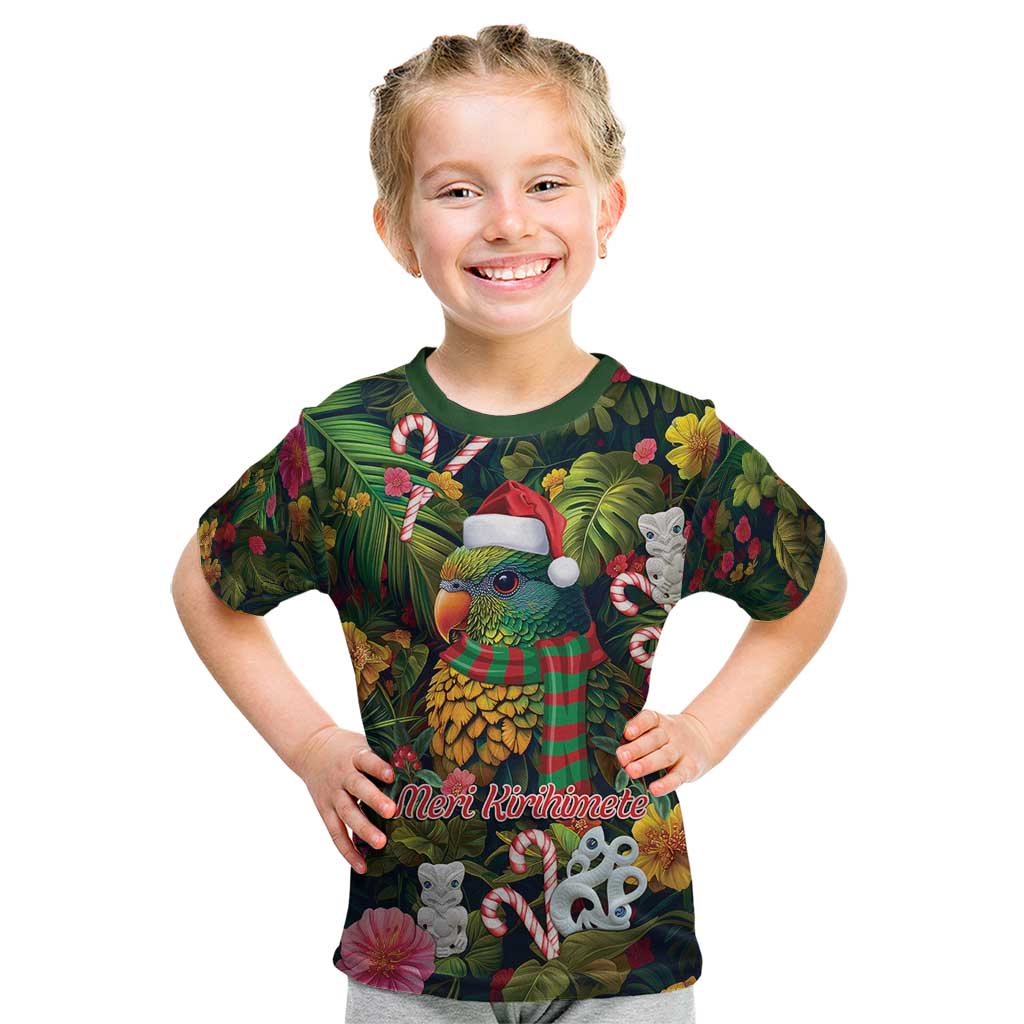 Meri Kirihimete Kakapo Santa Kid T Shirt Merry Christmas with Tropical Vibe LT9 Green - Polynesian Pride