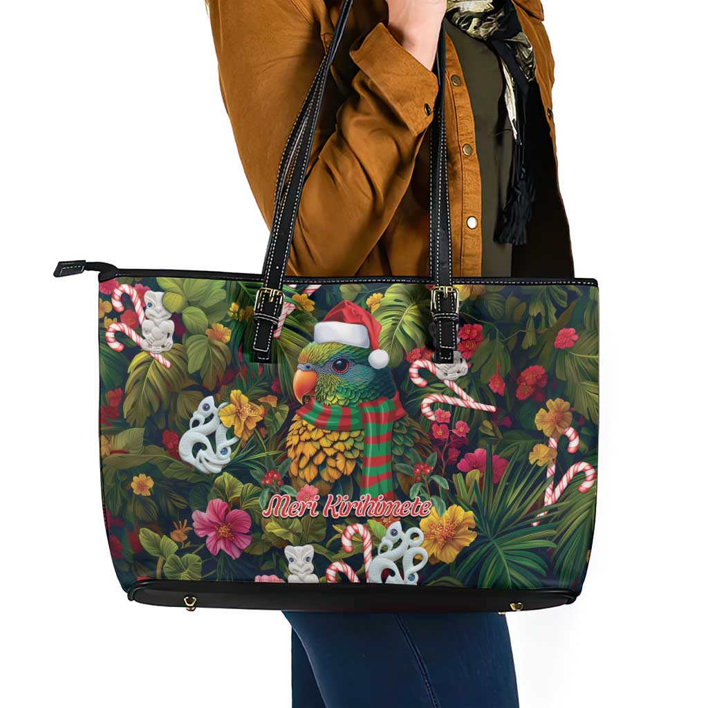 Meri Kirihimete Kakapo Santa Leather Tote Bag Merry Christmas with Tropical Vibe LT9 - Polynesian Pride