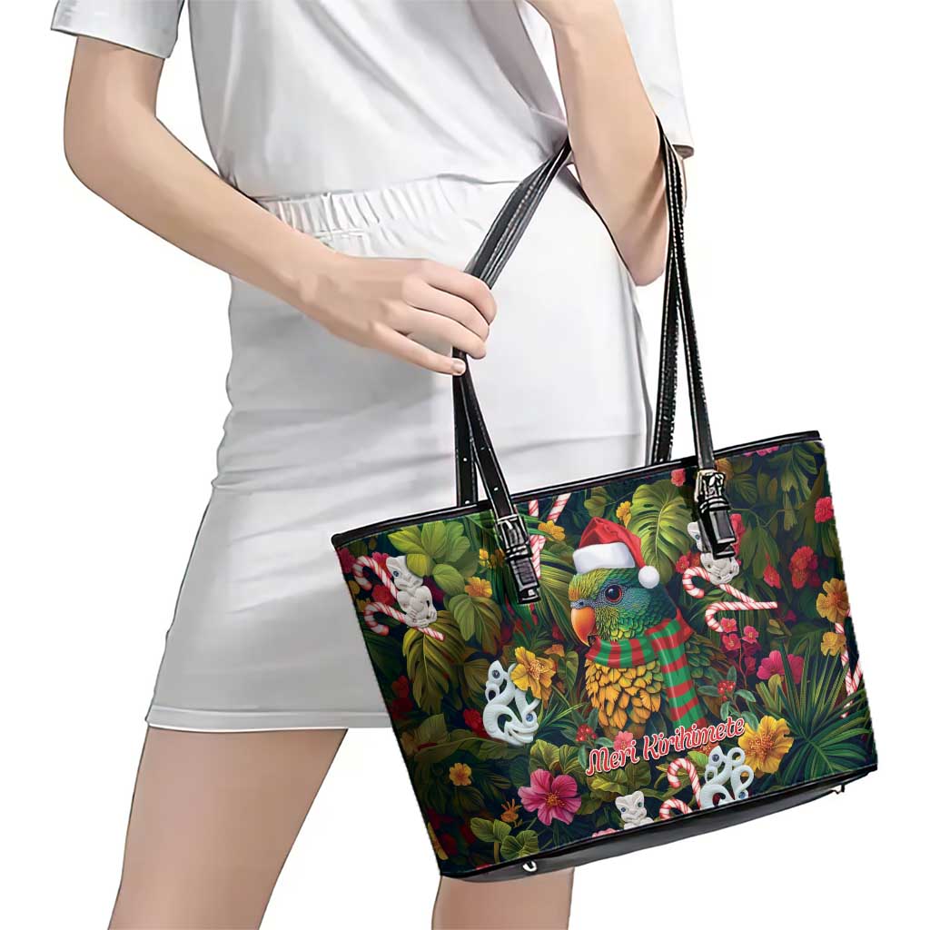 Meri Kirihimete Kakapo Santa Leather Tote Bag Merry Christmas with Tropical Vibe LT9 - Polynesian Pride