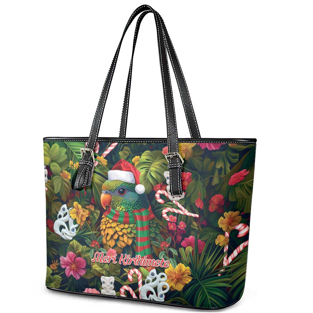 Meri Kirihimete Kakapo Santa Leather Tote Bag Merry Christmas with Tropical Vibe LT9 - Polynesian Pride