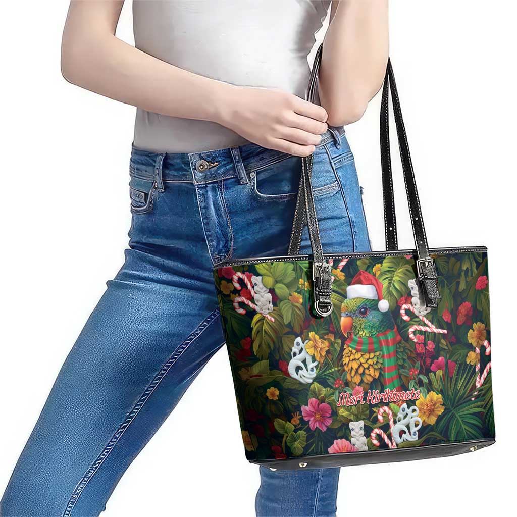 Meri Kirihimete Kakapo Santa Leather Tote Bag Merry Christmas with Tropical Vibe LT9 - Polynesian Pride