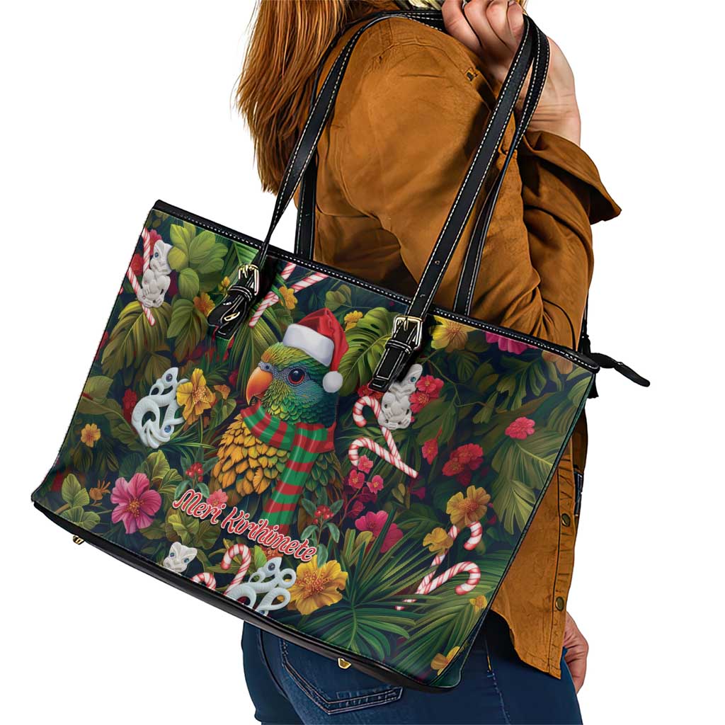 Meri Kirihimete Kakapo Santa Leather Tote Bag Merry Christmas with Tropical Vibe LT9 - Polynesian Pride
