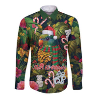 Meri Kirihimete Kakapo Santa Long Sleeve Button Shirt Merry Christmas with Tropical Vibe LT9 Unisex Green - Polynesian Pride